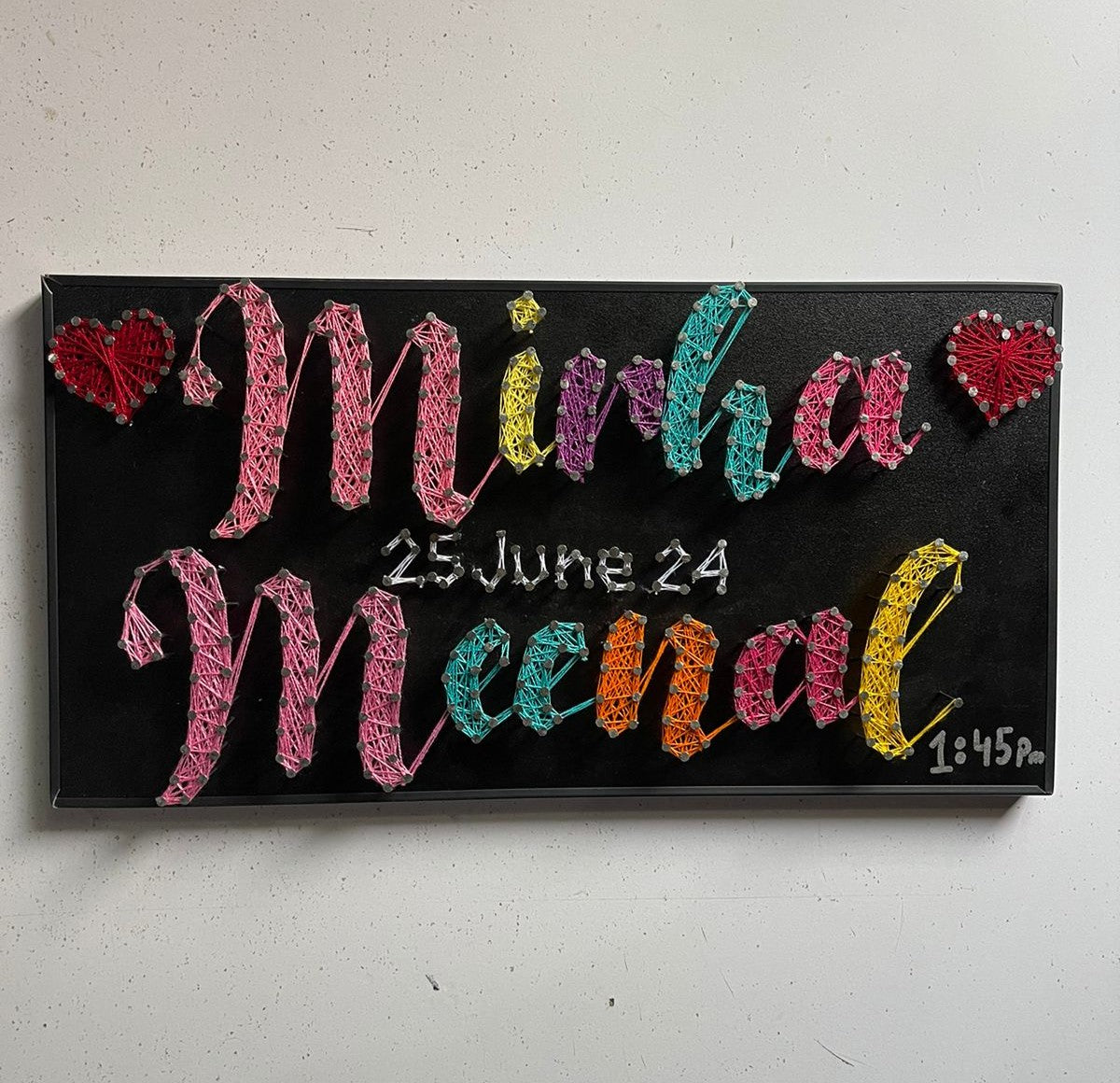 Your Couple Name In Thread - Double/ Couple Name Customise with Nail and Thread on Wood