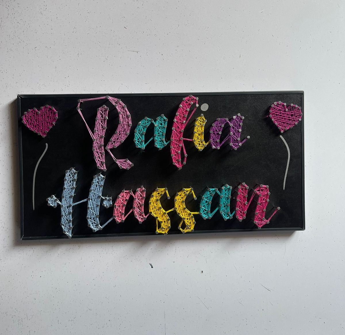 Your Couple Name In Thread - Double/ Couple Name Customise with Nail and Thread on Wood