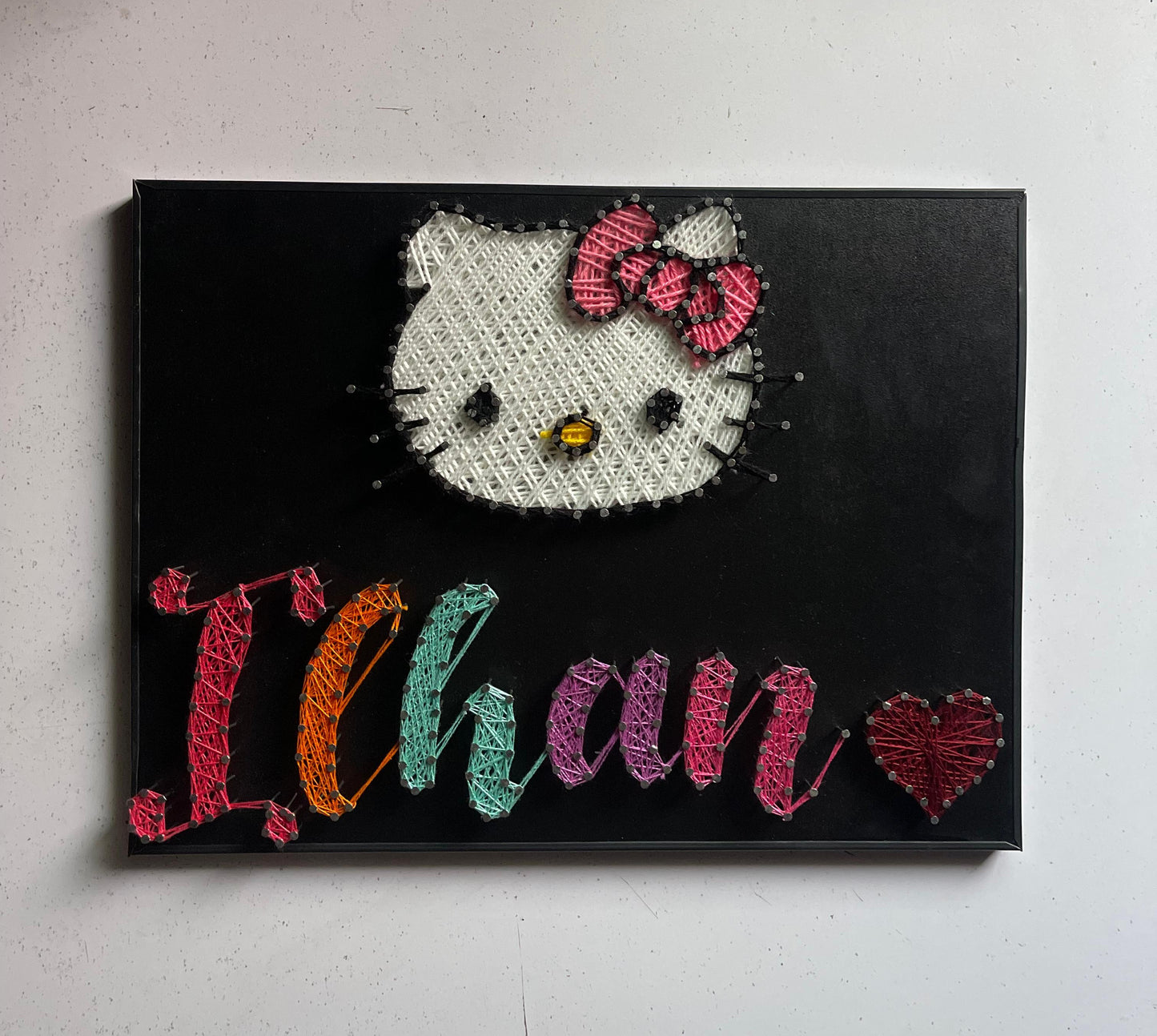 Your Name + Emoji In Thread - Customise with Nail and Thread on Wood
