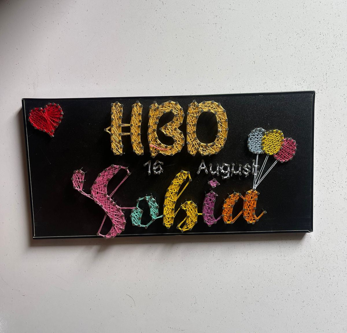 HBD in Threads – Personalized Name Art Customise with Nail and Thread on Wood