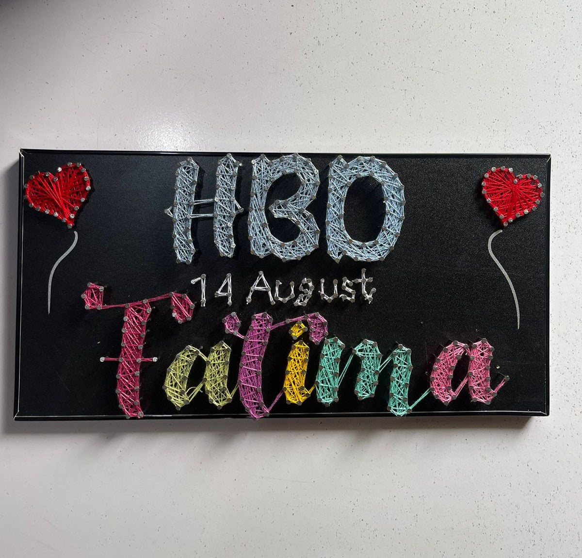 HBD in Threads – Personalized Name Art Customise with Nail and Thread on Wood