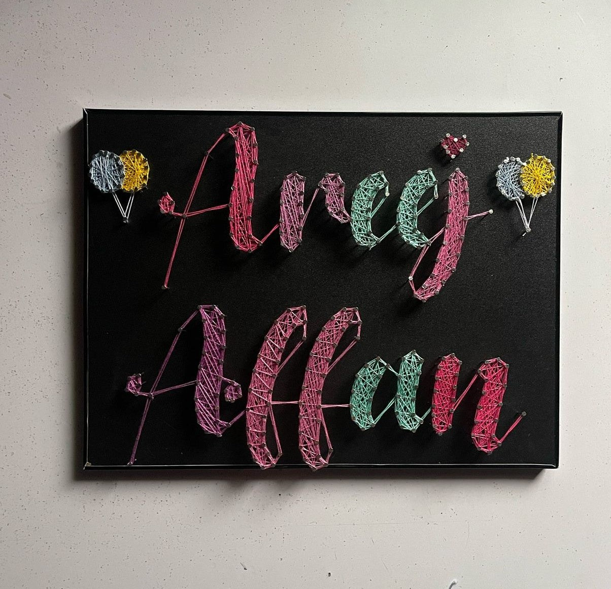 Your Couple Name In Thread - Double/ Couple Name Customise with Nail and Thread on Wood