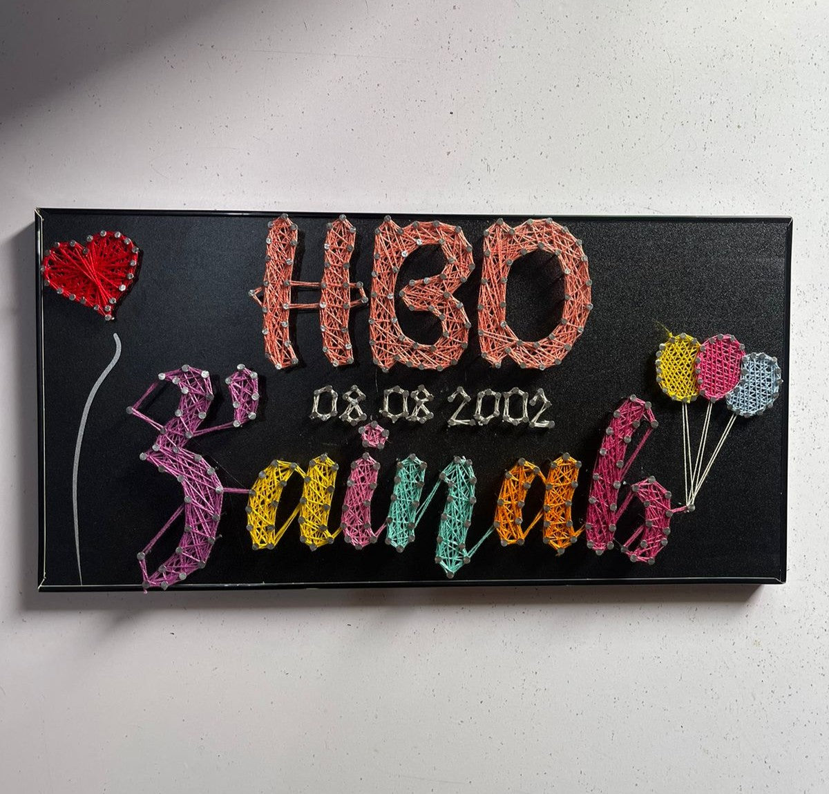 HBD in Threads – Personalized Name Art Customise with Nail and Thread on Wood