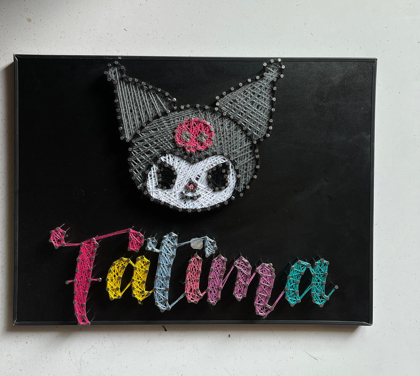 Your Name + Emoji In Thread - Customise with Nail and Thread on Wood