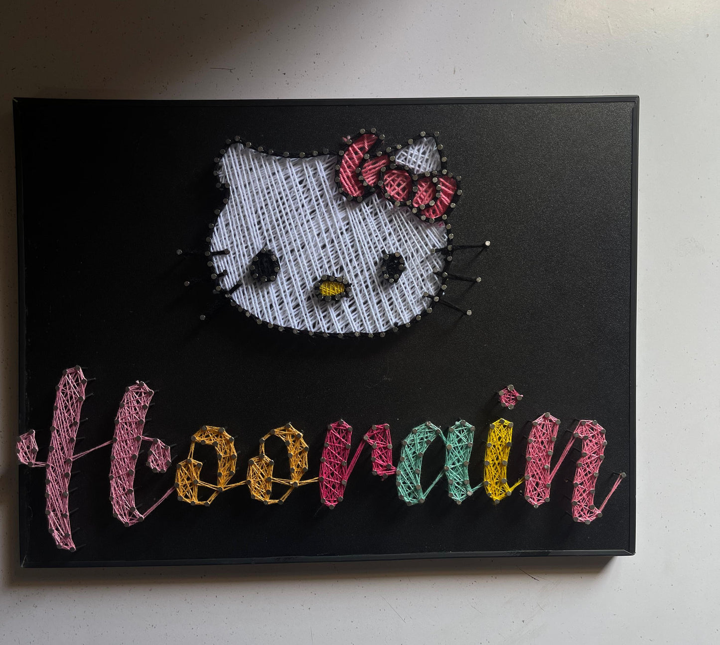Your Name + Emoji In Thread - Customise with Nail and Thread on Wood