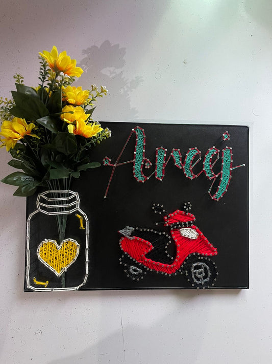 Your Name + Emoji In Thread - Customise with Nail and Thread on Wood